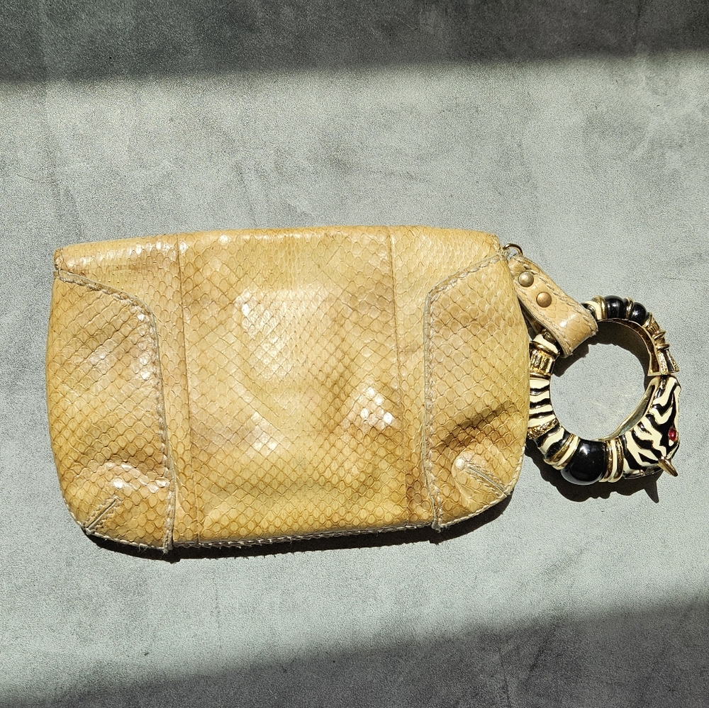 ROBERTO CAVALLI PYTHON CLUTCH WITH CRYSTAL ZEBRA CUFF BRACELET - Picture 3 of 11